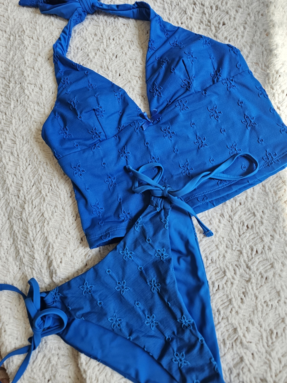 Halter Tankini Swim Set with Embroidered Detail